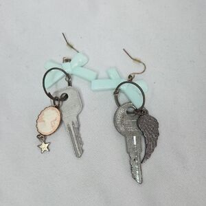 Unique Key Charm Earrings Dangly Alternative Bogo Jewelry 3"